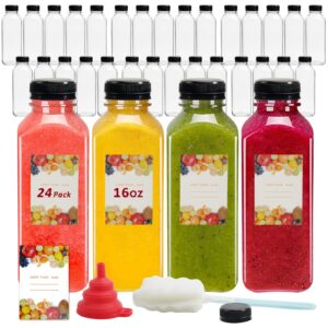 yuleer 24pcs 16oz plastic bottles with caps, take out bottles with lids for bottles, clear juice bottles bulk containers for smoothie, drinking, and other beverages