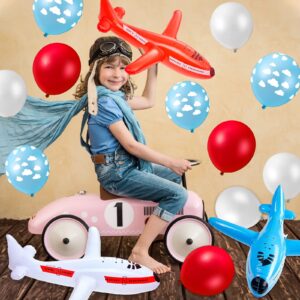 Airplane Birthday Party Supplies 56 Pieces Airplane Themed Party Decoration with Inflatable Airplane Balloons Thick Latex Balloon Happy Birthday Banners Kid Airplane Cloud Balloon Decor