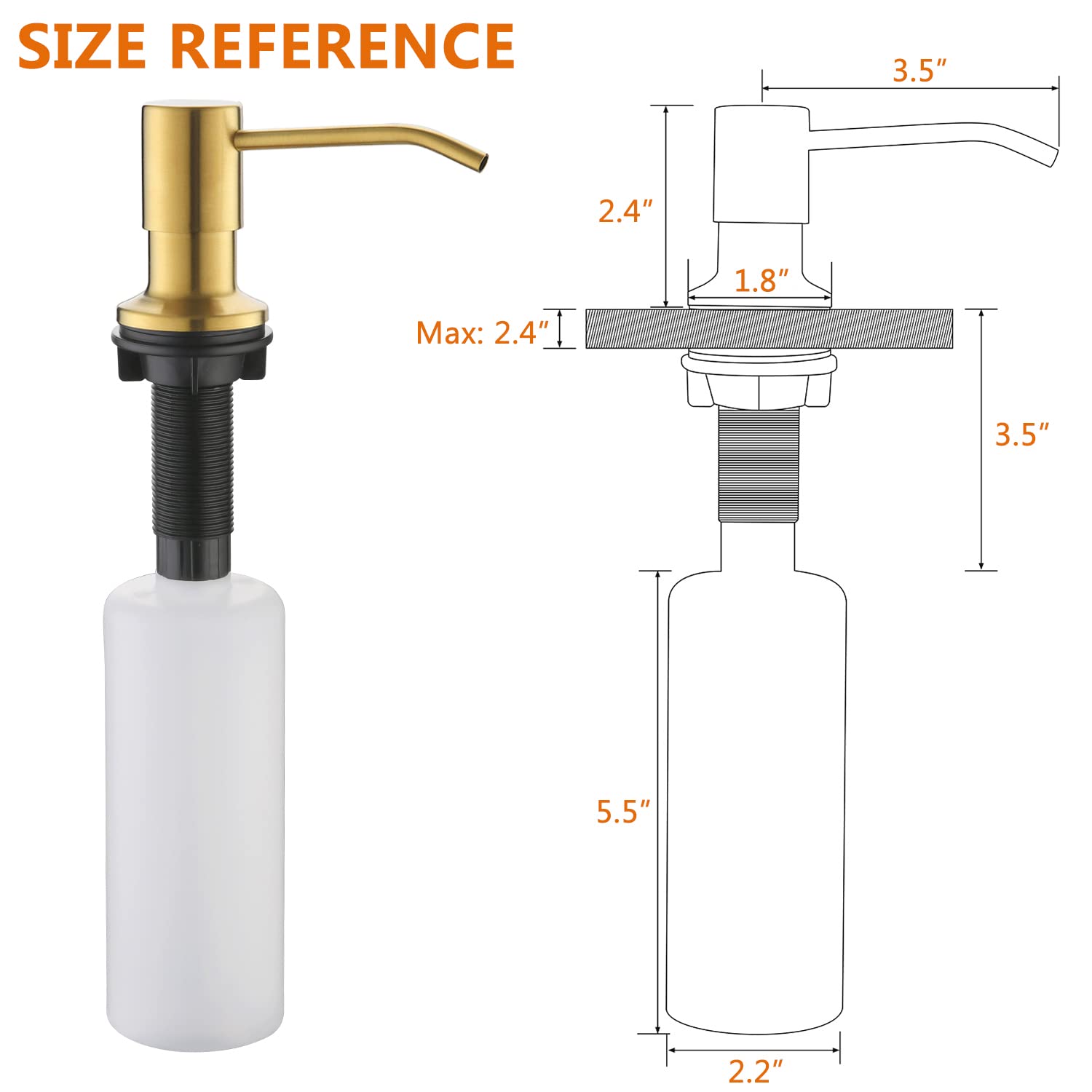 Soap Dispenser for Kitchen Sink, YardMonet Gold Sink Soap Dispenser or Lotion Dispenser with 13 Ounce Large Soap Bottle, Gold