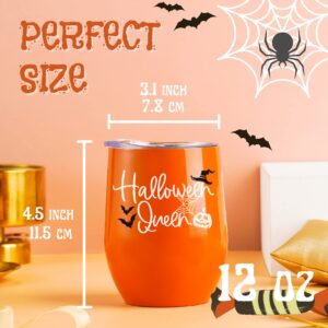 Halloween Decorations Gifts for Women Teens Adults, 12oz Pumpkin Inspired Stemless Wine Water Tumbler, Funny Gifts for Halloween Lovers or Party's Hostess, Halloween Party Supplies - Halloween Queen