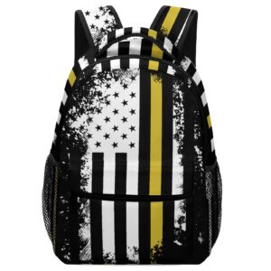 vintage 911 dispatcher thin gold line flag travel backpack casual sports bag oxford cloth suitable for study shopping traveling camping