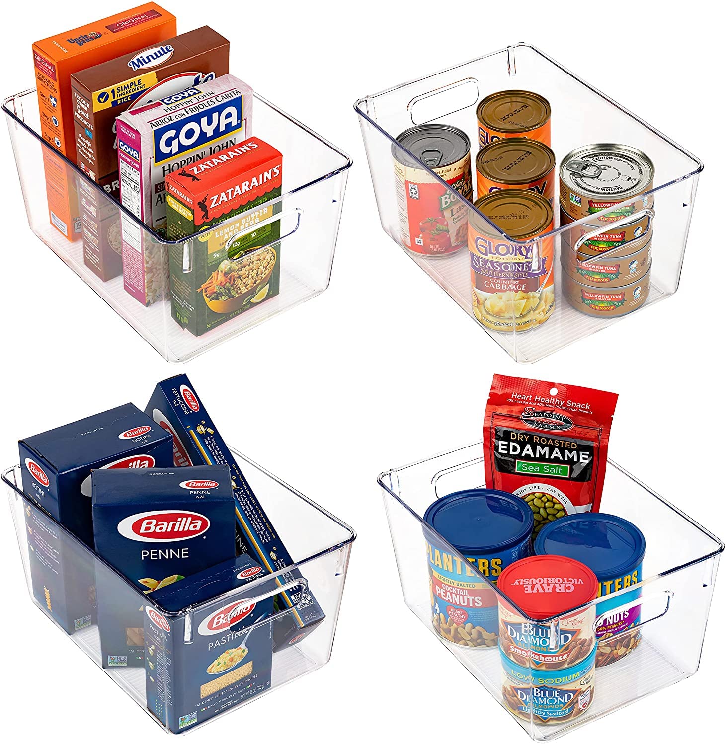Homeries Pantry Organizer, Clear Storage Bins, for Kitchen, Pantry, Cabinets, for Storing Packets, Spices, Sauce, Snacks, Cans 11”x8”x6” (Pack Of 6)