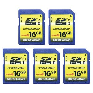 16gb class 10 sdhc flash memory card full size sd card ush-i u1 trail camera memory card by micro center (5 pack)