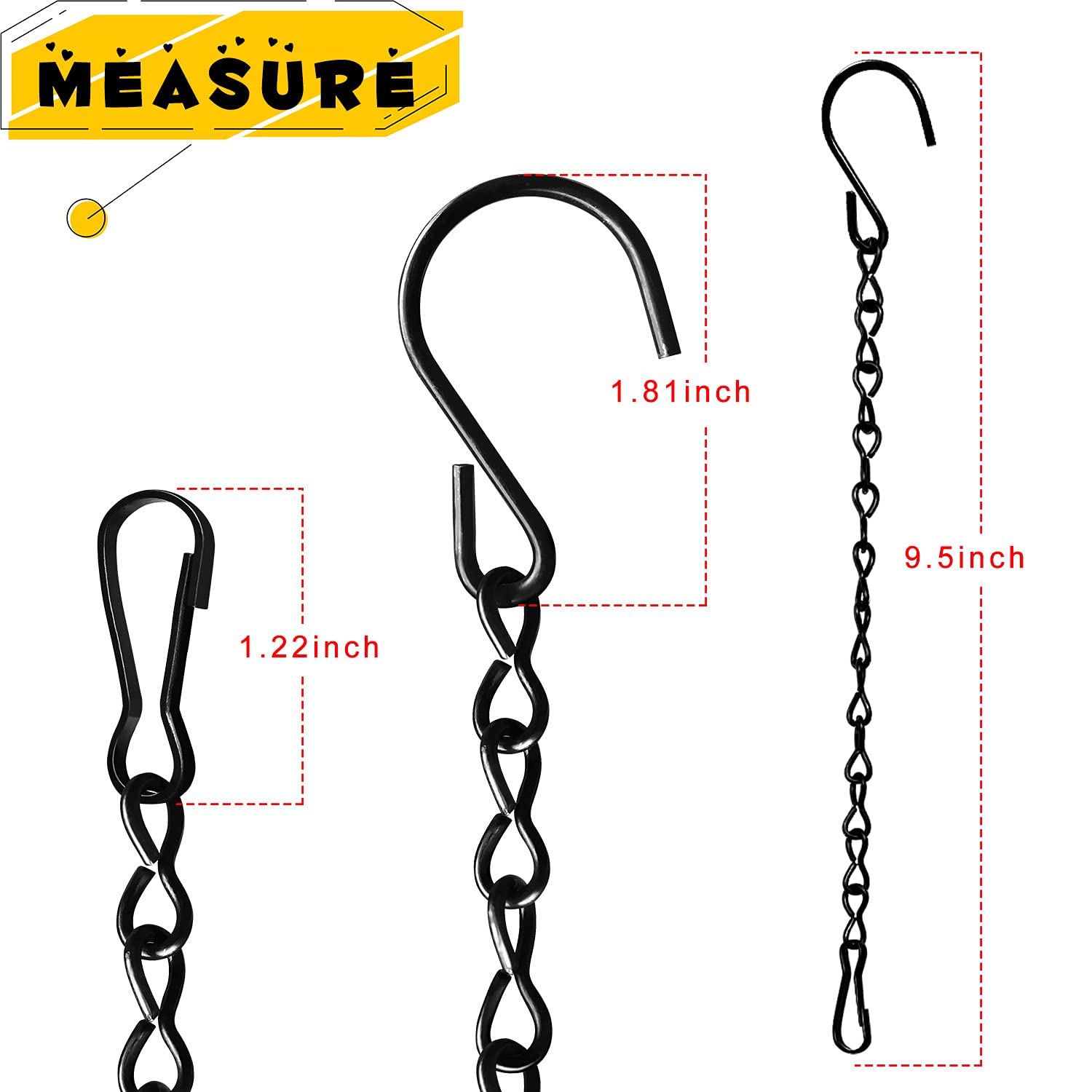 6 Pack 9.5 Inch Hanging Chain for Bird Feeders, Planters, Lanterns, Wind Chimes, Billboards, Chalkboards and Ornaments (Black)