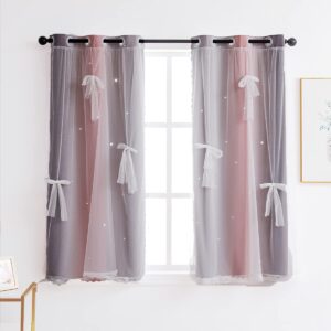 yancorp curtains for girls bedroom kids room rainbow curtains nursery curtain 63 inches length grommet rainbow color decor for playroom (pink grey, w34 x l63)