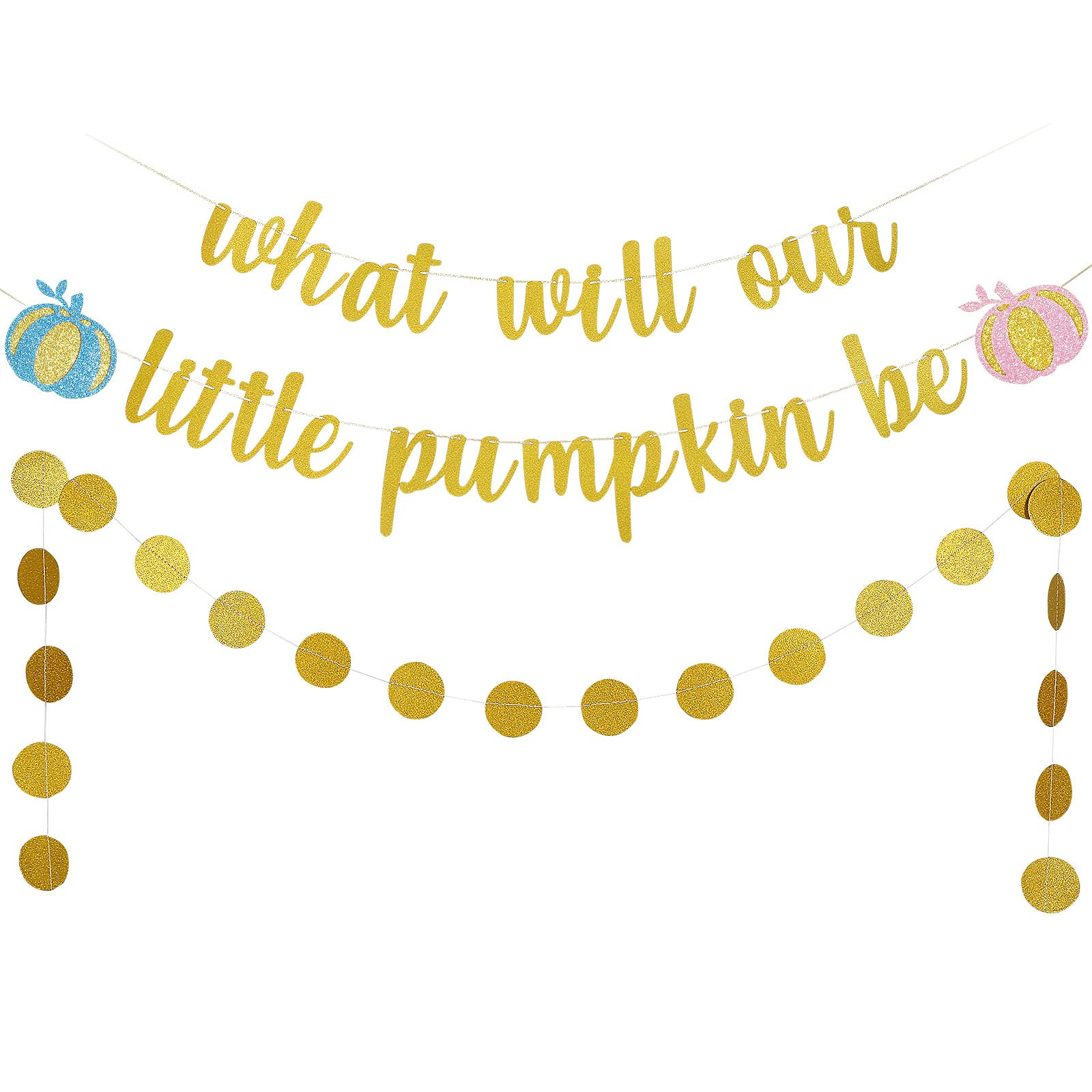 Gold Glitter What Will Our Little Pumpkin Be Banner Little Pumpkin Baby Shower Banner, Little Pumpkin Gender Reveal Banner for Fall Little Pumpkin Baby Shower Decorations