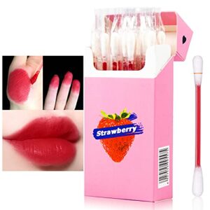 pasnowfu 20 pcs/set of tattoo lipstick, cotton swab lipstick, tattoo lip stain tattoo lipstick cotton swab, durable waterproof liquid non-stick lipstick, easy to carry（color : strawberry）