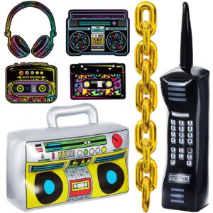 26 pieces 80s 90s decorations inflatable radio boombox inflatable mobile phone gold inflatable foil chain balloons 80s 90s props retro cassette headphones player cutouts for hip hop party decoration