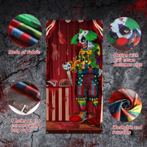 Halloween Decorations Large Evil Clown Door Cover Fabric Halloween Door Banner Backdrop Background Clown Theme Front Door Cover for Halloween Party Haunted House Photo Props Supplies, 70.9 x 35.4 Inch