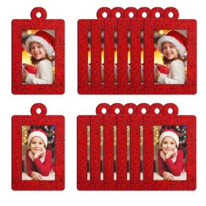 20 pieces christmas photo ornament frames christmas tree glitter picture frame felt hanging photo frame for holiday decoration (rectangle, red)