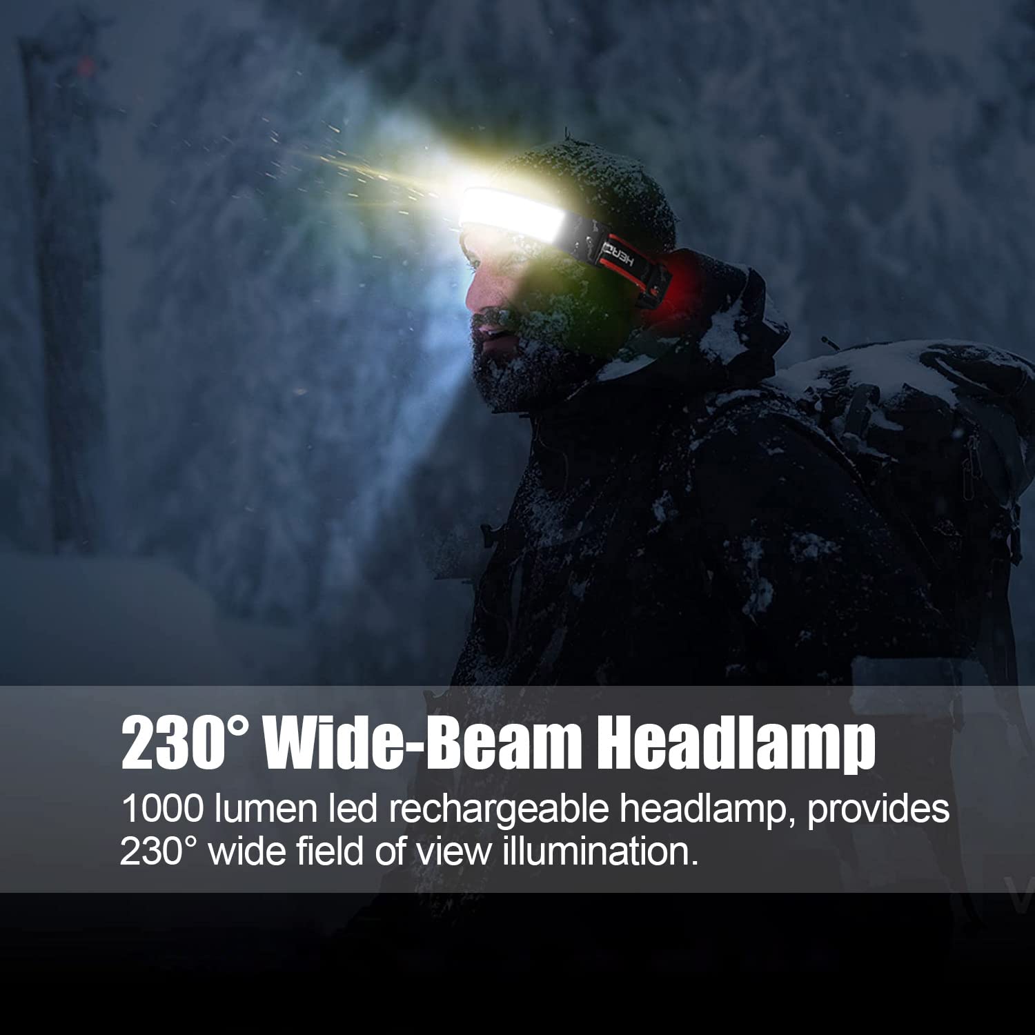 Spriak LED Rechargeable Headlamp, 1000lumens 230° Widebeam Headlight, USB Rechargeable Head Lamp with Red Taillight, Lightweight Waterproof Headlamps for Camping Running Hiking, Hard Hat Headlamp
