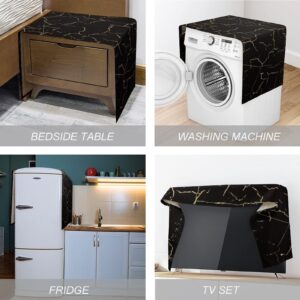 Black Marble Pattern Washing Machine Dryer Top Cover Refrigerator Fridge Dust-Proof Cover with Storage Pockets Bags Sunscreen Cover Kitchen Christmas Decor