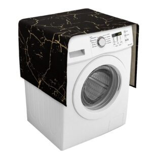 Black Marble Pattern Washing Machine Dryer Top Cover Refrigerator Fridge Dust-Proof Cover with Storage Pockets Bags Sunscreen Cover Kitchen Christmas Decor