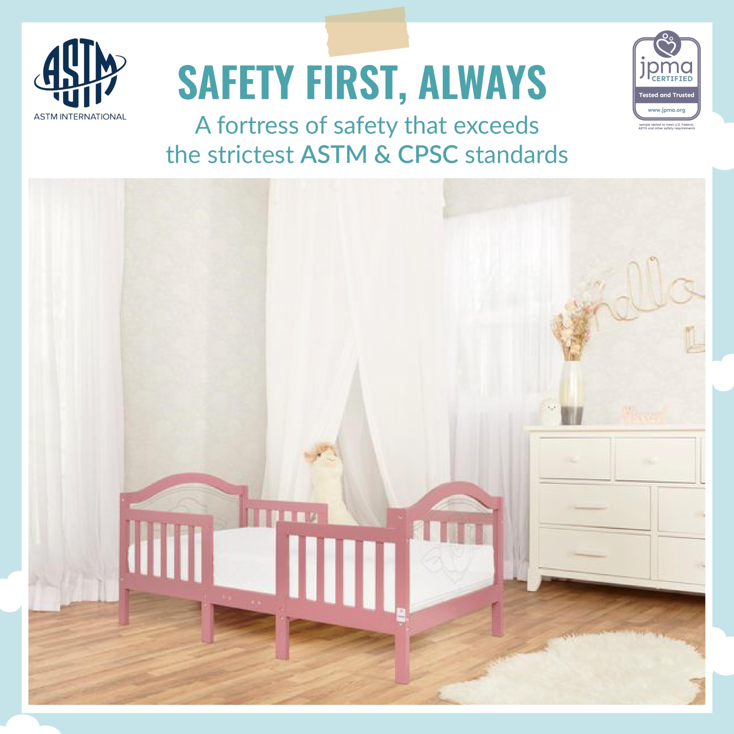 Dream On Me Rosie Toddler Bed in Classic Rose