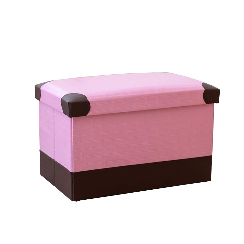 DANADESK Foldable Rectangular Storage Ottoman Footstool, Leather Shoes Bench Storage Bench Chest with Memory Foam seat Footrest Stool -Pink A S