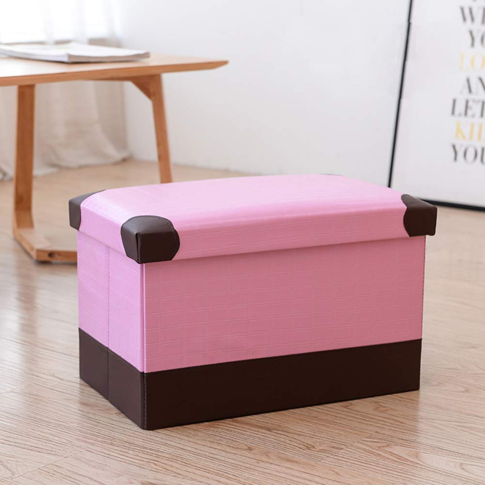 DANADESK Foldable Rectangular Storage Ottoman Footstool, Leather Shoes Bench Storage Bench Chest with Memory Foam seat Footrest Stool -Pink A S