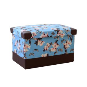 danadesk foldable rectangular storage ottoman footstool, leather shoes bench storage bench chest with memory foam seat footrest stool -blue m