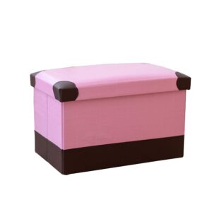 DANADESK Foldable Rectangular Storage Ottoman Footstool, Leather Shoes Bench Storage Bench Chest with Memory Foam seat Footrest Stool -Pink A M