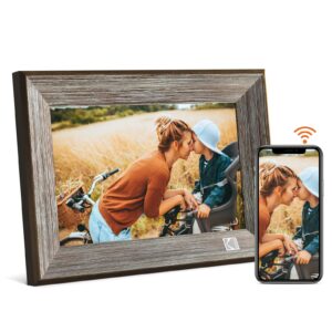 kodak wifi digital picture frame, 10.1 inch 1280 * 800 resolution touch screen with 32gb storage,effortless to set up,share video and photos via e-mail or app-gift for friends and family (grey wood)