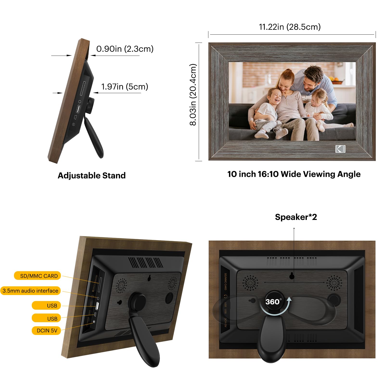 KODAK WiFi Digital Picture Frame, 10.1 Inch 1280 * 800 Resolution Touch Screen with 32GB Storage,Effortless to Set up,Share Video and Photos via E-Mail or App-Gift for Friends and Family (Grey Wood)