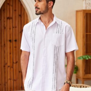 COOFANDY Men Linen Beach Shirt Casual Button Down Dress Shirt Summer Hawaiian Shirts White