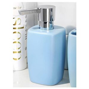 QTBH Soap Dispenser Matte Ceramic Soap Dispenser Home Bathroom Kitchen Office Shampoo Dishwashing Liquid Cosmetic Lotion Bottle 370ml/13oz Soap Pump (Color : Blue)