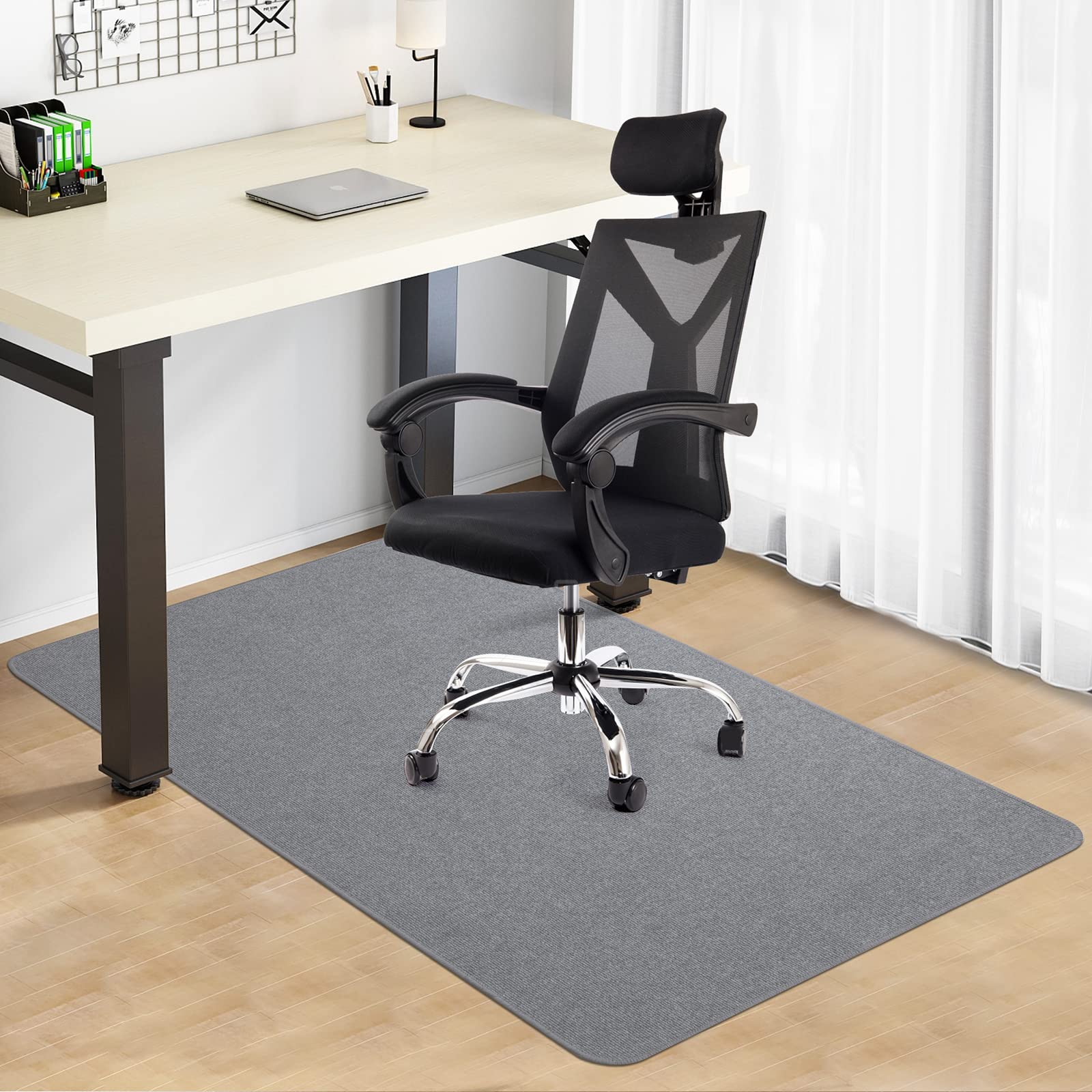 SHIEN Edging Office Chair Mat for Hardwood&Title Floor, 55"x35" Computer Gaming Rolling Chair Mat for Home Office Hardwood Floor, Anti-Slip Low Pile Under Desk Rug, Large Floor Protector (Light Grey)