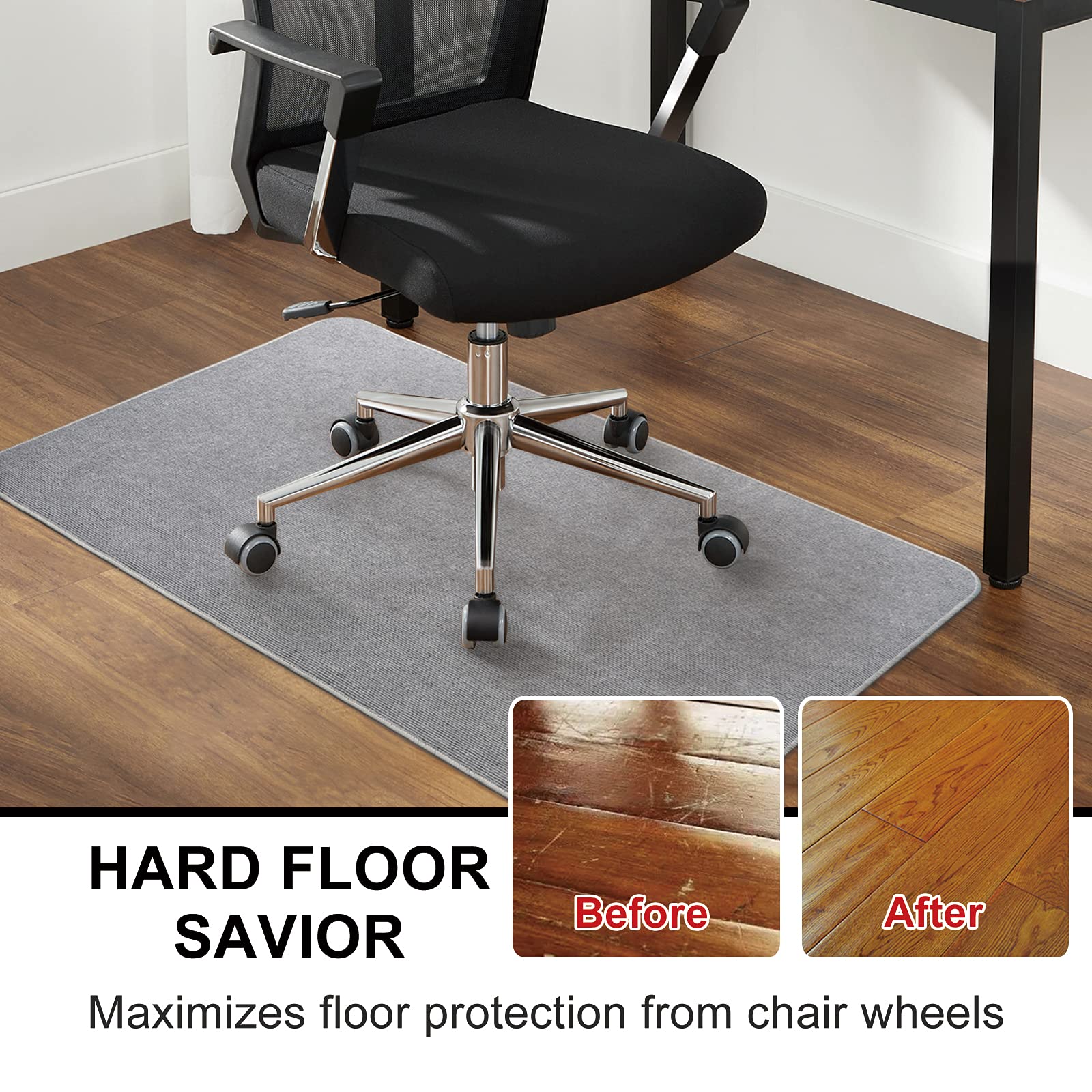 SHIEN Edging Office Chair Mat for Hardwood&Title Floor, 55"x35" Computer Gaming Rolling Chair Mat for Home Office Hardwood Floor, Anti-Slip Low Pile Under Desk Rug, Large Floor Protector (Light Grey)