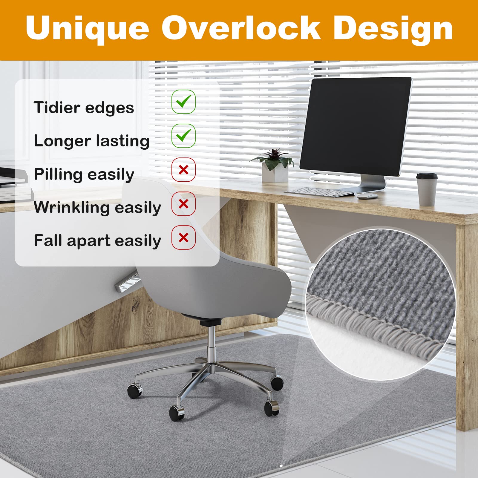 SHIEN Edging Office Chair Mat for Hardwood&Title Floor, 55"x35" Computer Gaming Rolling Chair Mat for Home Office Hardwood Floor, Anti-Slip Low Pile Under Desk Rug, Large Floor Protector (Light Grey)