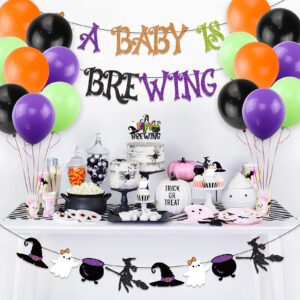 Halloween Baby Shower Decorations, Halloween A Baby is Brewing Banner Garland Halloween Cake Topper Balloons Set for Boy Girl Halloween Baby Shower Pregnancy Celebration Gender Reveal Party Supplies