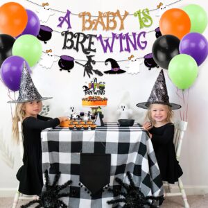 Halloween Baby Shower Decorations, Halloween A Baby is Brewing Banner Garland Halloween Cake Topper Balloons Set for Boy Girl Halloween Baby Shower Pregnancy Celebration Gender Reveal Party Supplies