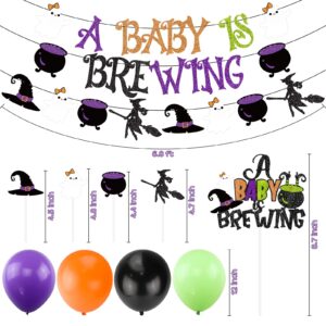 Halloween Baby Shower Decorations, Halloween A Baby is Brewing Banner Garland Halloween Cake Topper Balloons Set for Boy Girl Halloween Baby Shower Pregnancy Celebration Gender Reveal Party Supplies