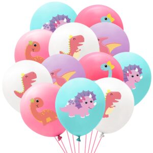 pantide 50 packs pink dinosaur balloons set 12 inch colorful jungle animal print latex balloons bouquet little dino party decorations supplies favors for kids girls birthday baby shower