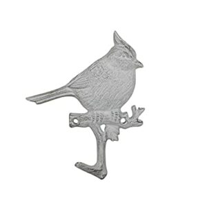 Handcrafted Nautical Decor Whitewashed Cast Iron Cardinal Sitting on a Tree Branch Decorative Metal Wall H