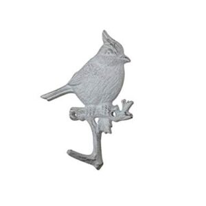 Handcrafted Nautical Decor Whitewashed Cast Iron Cardinal Sitting on a Tree Branch Decorative Metal Wall H