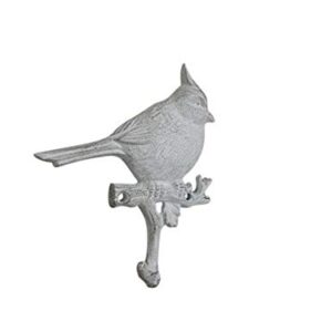 Handcrafted Nautical Decor Whitewashed Cast Iron Cardinal Sitting on a Tree Branch Decorative Metal Wall H