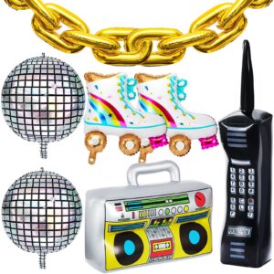 18 pieces 80s 90s party decorations rainbow roller skate balloons gold chain balloons inflatable boombox radio mobile phone balloons 4d disco ball aluminum film balloons for adult hip hop themed decor