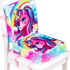 agsdon 2 pcs toddler booster seat for dining table, portable increasing cushion for girls - unicorn