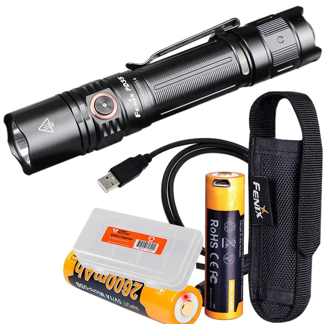 Fenix Bundle PD35 v3.0 1700 Lumen Tactical Flashlight with Two ARB-L18-2600Us and LumenTac Organizer