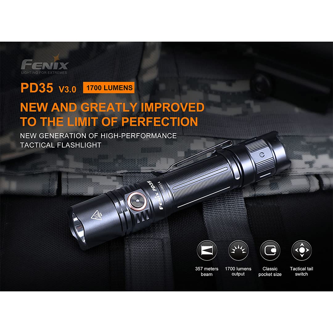 Fenix Bundle PD35 v3.0 1700 Lumen Tactical Flashlight with Two ARB-L18-2600Us and LumenTac Organizer