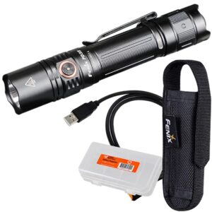 fenix pd35 v3.0 rechargeable tactical flashlight, 1700 lumens edc with battery and lumentac organizer (black)