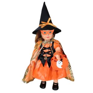 wondoll halloween-doll-clothes outfits pumpkin with lantern for 18-inch-dolls - american doll halloween costumes gifts for little girls -yellow