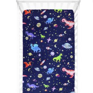 gfu baby crib sheet for boy, super soft fitted crib sheet for standard crib and toddler mattresses, 52×28 inch (dinosaur&space)