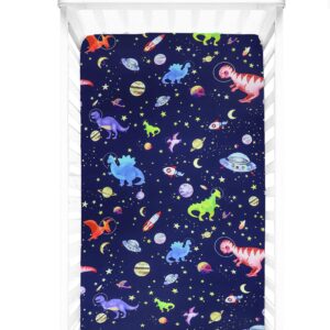 GFU Baby Crib Sheet for Boy, Super Soft Fitted Crib Sheet for Standard Crib and Toddler Mattresses, 52×28 Inch (Dinosaur&Space)