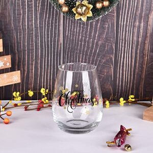 Modwnfy Funny Christmas Gifts for Women, Merry Christmas Wine Glass, Xmas Stemless Wine Glass for Mom Women Friend Coworker Family, Gift Idea on Christmas Wedding Birthday Baby Shower Party, 15 Oz