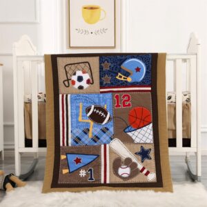 wowelife baby crib bedding set for boys and girls sports premium 3-piece baby bedding set brown football basketball rugby crib bed set baseball, breathable and soft