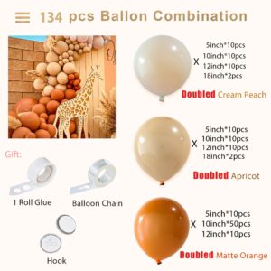 Burnt Orange Double-Stuffed Balloons 134Pcs Boho Balloon Garland Arch Kit, Terracotta Fall Balloons for Birthday Baby Shower Party Decoration