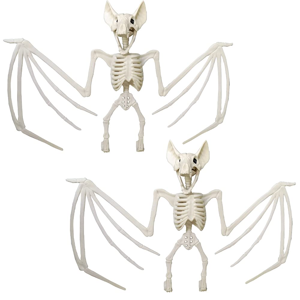 Halloween Animal Skeleton,Horrible Bat Skeleton Simulation Bat Model Vivid Bat Bone Movable Jaws for Halloween Decoration (2 Pack)