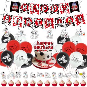 38 pcs 101 dalmatians dogs theme birthday party decorations,party supply set for kids with 1 happy birthday banner garland , 13 cupcake toppers,6 spiral ,18 balloons for party decoration