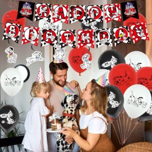 38 Pcs 101 Dalmatians Dogs Theme Birthday Party Decorations,Party Supply Set for Kids with 1 Happy Birthday Banner Garland , 13 Cupcake Toppers,6 Spiral ,18 Balloons for Party Decoration